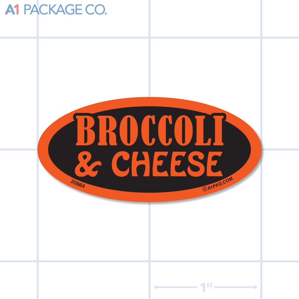 Broccoli & Cheese Label Fluorescent Red Oval (1x2 Inch) 500/roll