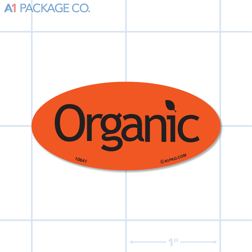Organic Label Fluorescent Red Oval (1x2 inch) 500/roll 