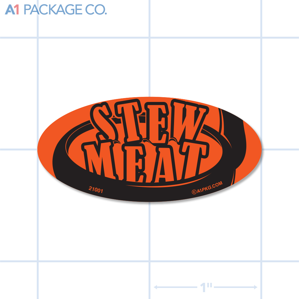 Stew Meat Label Fluorescent Red Oval (1x2 Inch) 500/roll