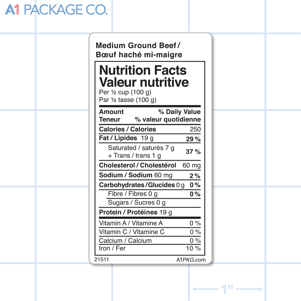 Medium Ground Beef Nutritional Labels (1.6x3 Inch) 300/roll
