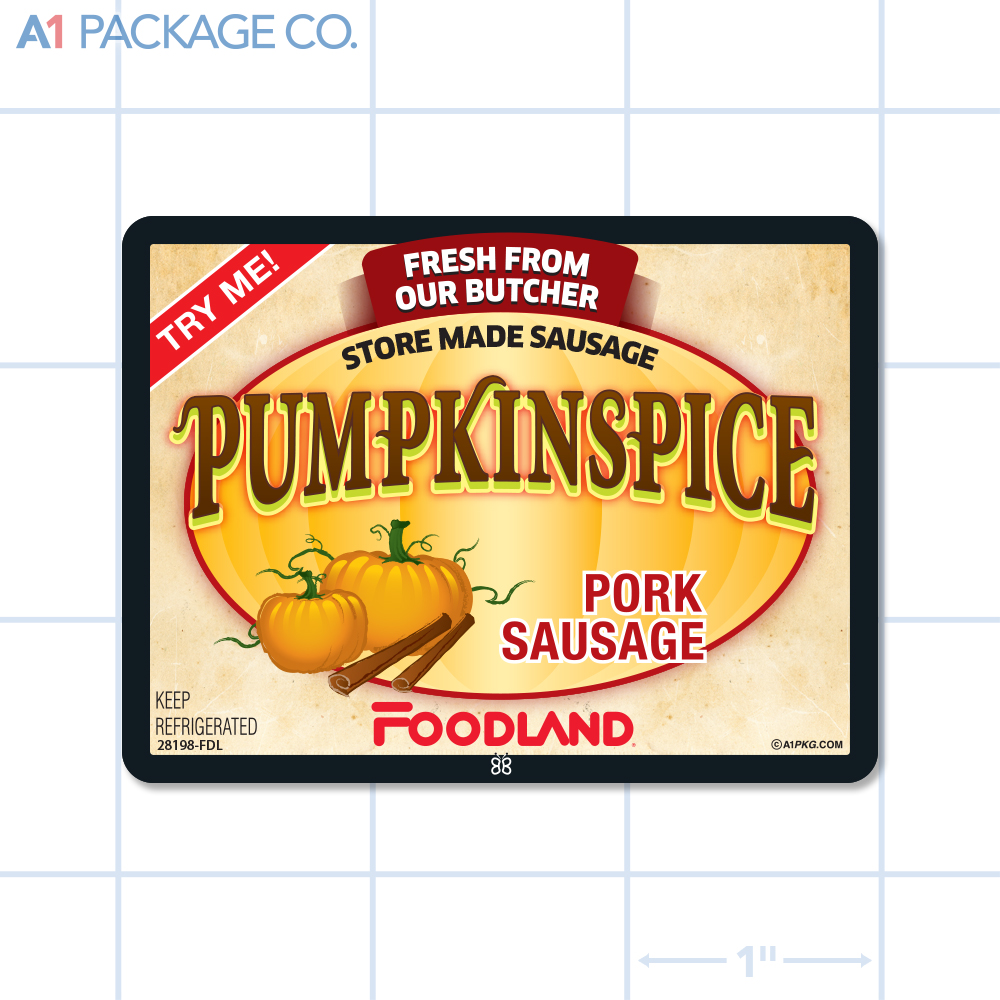 Foodland Pumpkin Spice Pork Sausage Label Full Color Rectangle (3x2.25 Inch) 500/roll