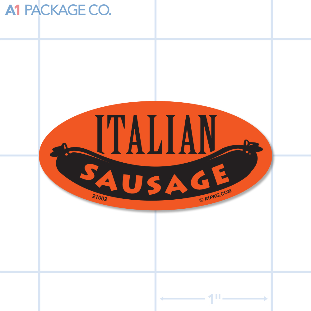 Italian Sausage Label Fluorescent Red Oval (1x2 Inch) 500/roll