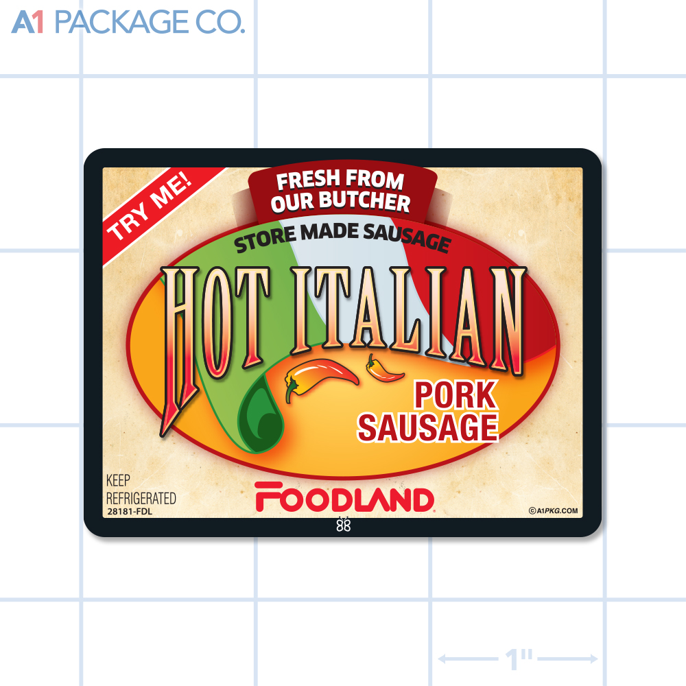 Foodland Hot Italian Pork Sausage Label Full Color Rectangle (3x2.25 Inch) 500/roll
