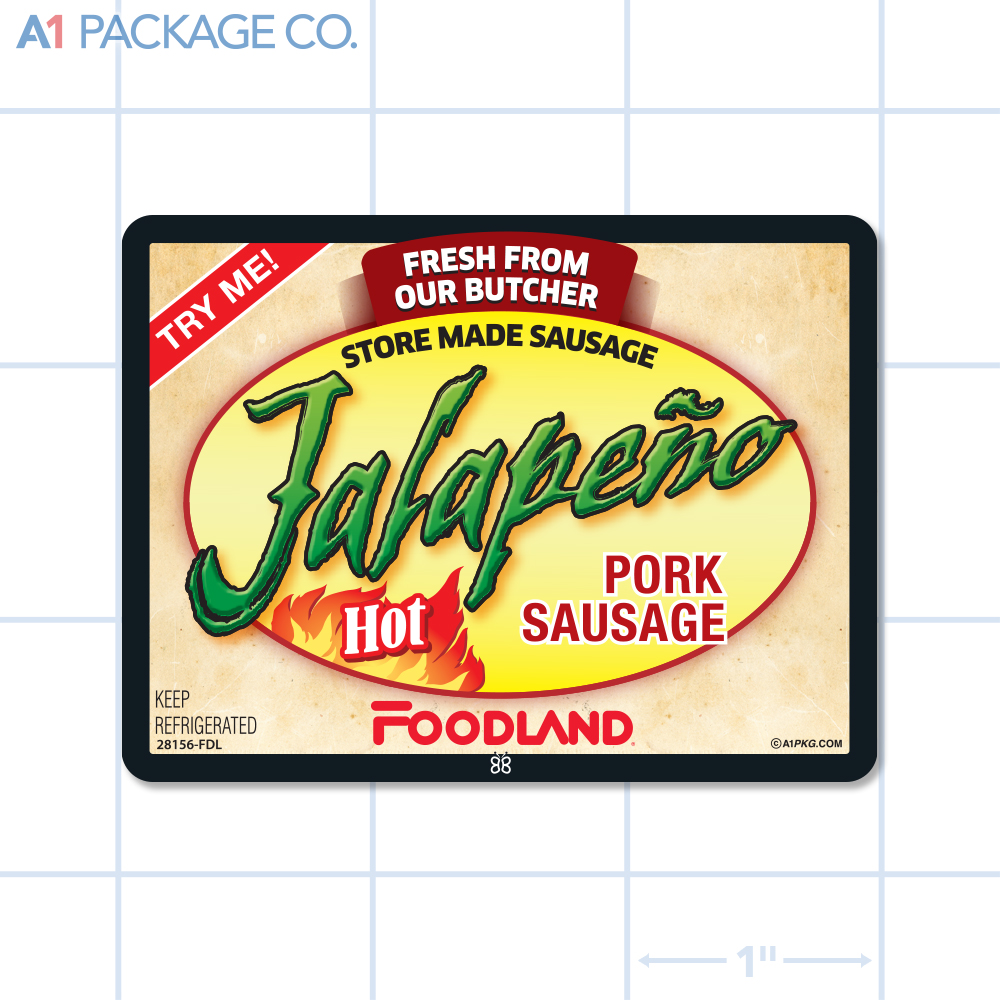 Foodland Hot Jalapeno Pork Sausage Label Full Color Rectangle (3x2.25 Inch) 500/roll