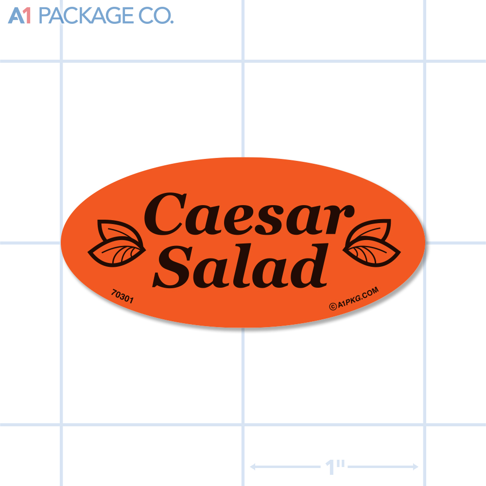 Caesar Salad Label Fluorescent Red Oval (1x2 Inch) 500/roll