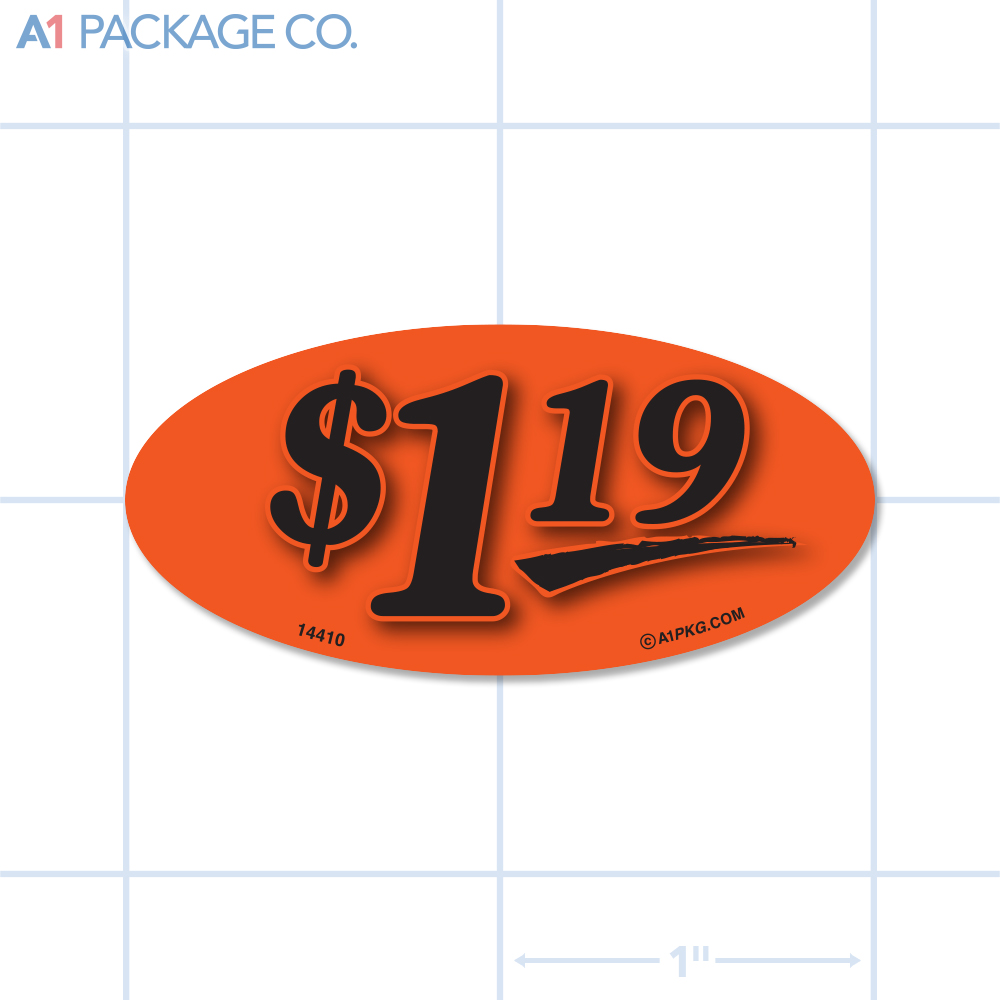 $1.19 Label Fluorescent Red Oval (1x2 inch) 500/roll