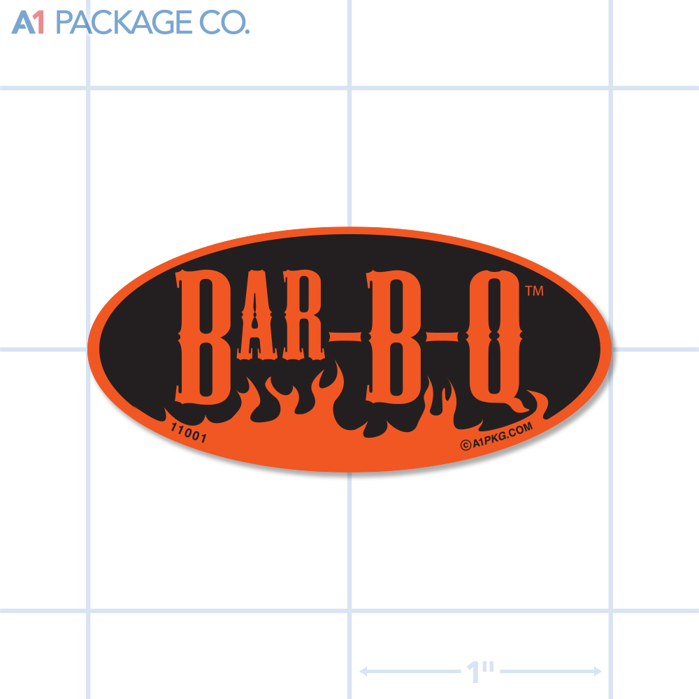 Bar-B-Q Label Fluorescent Red Oval (1x2 Inch) 500/roll
