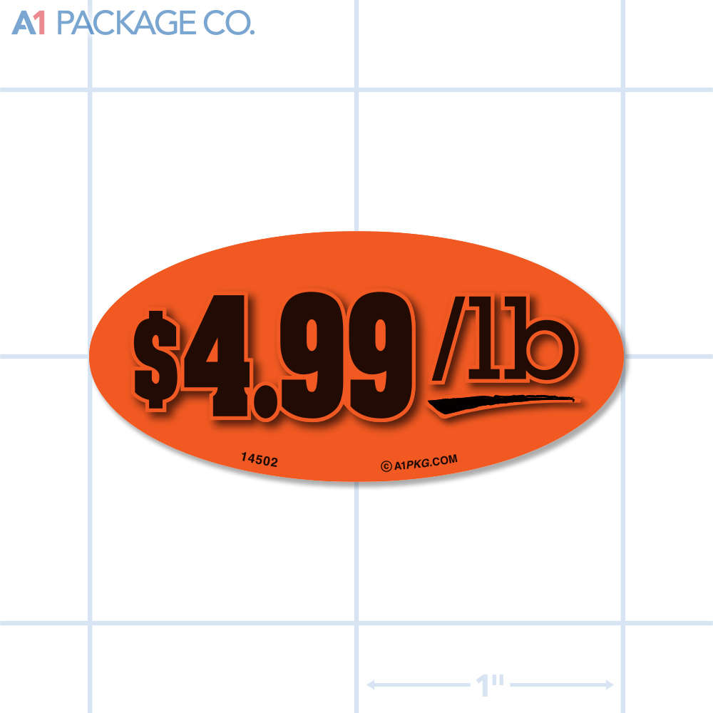 $4.99/lb Label Fluorescent Red Oval (1x2 Inch) 500/roll