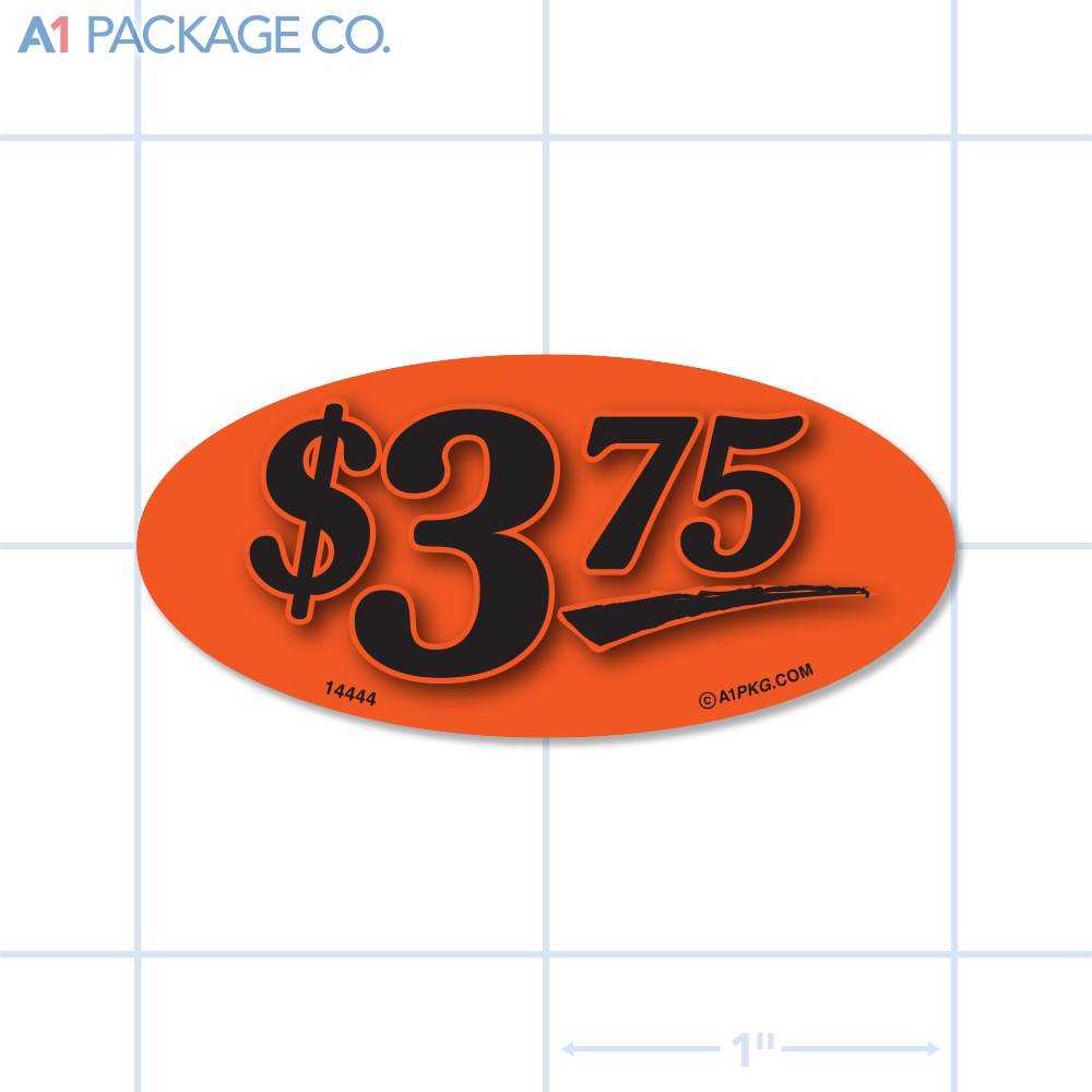 $3.75 Label Fluorescent Red Oval (1x2 inch) 500/roll
