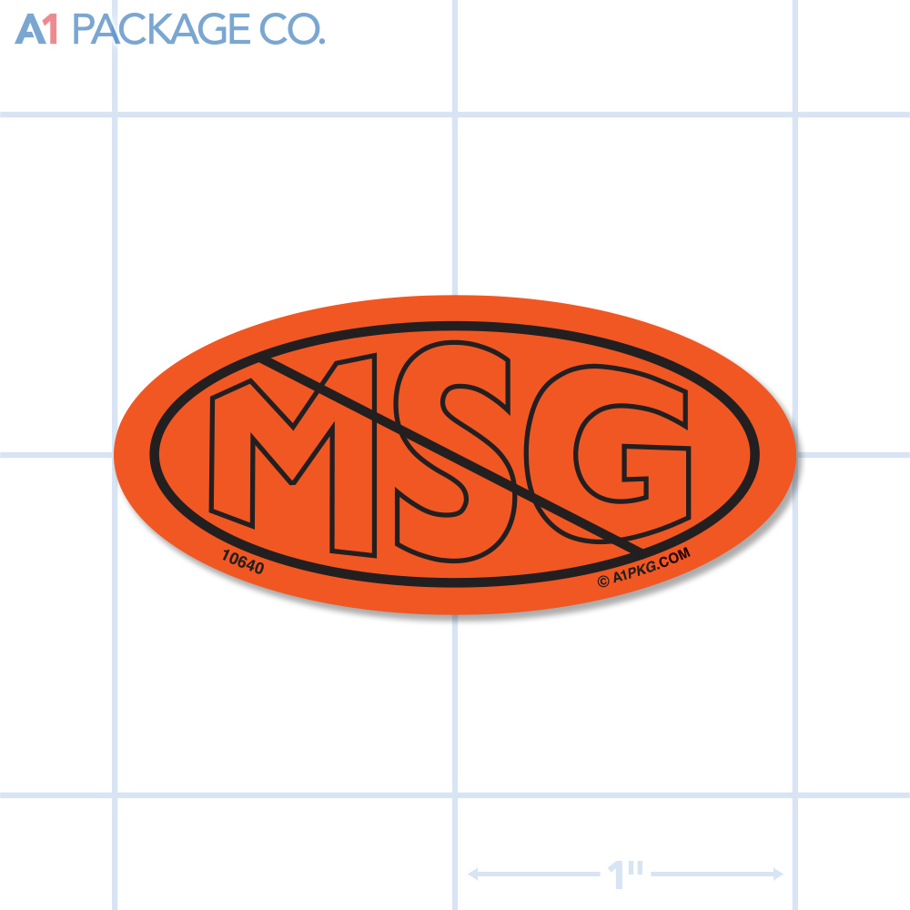 No MSG Label Fluorescent Red Oval (1x2 inch) 500/roll