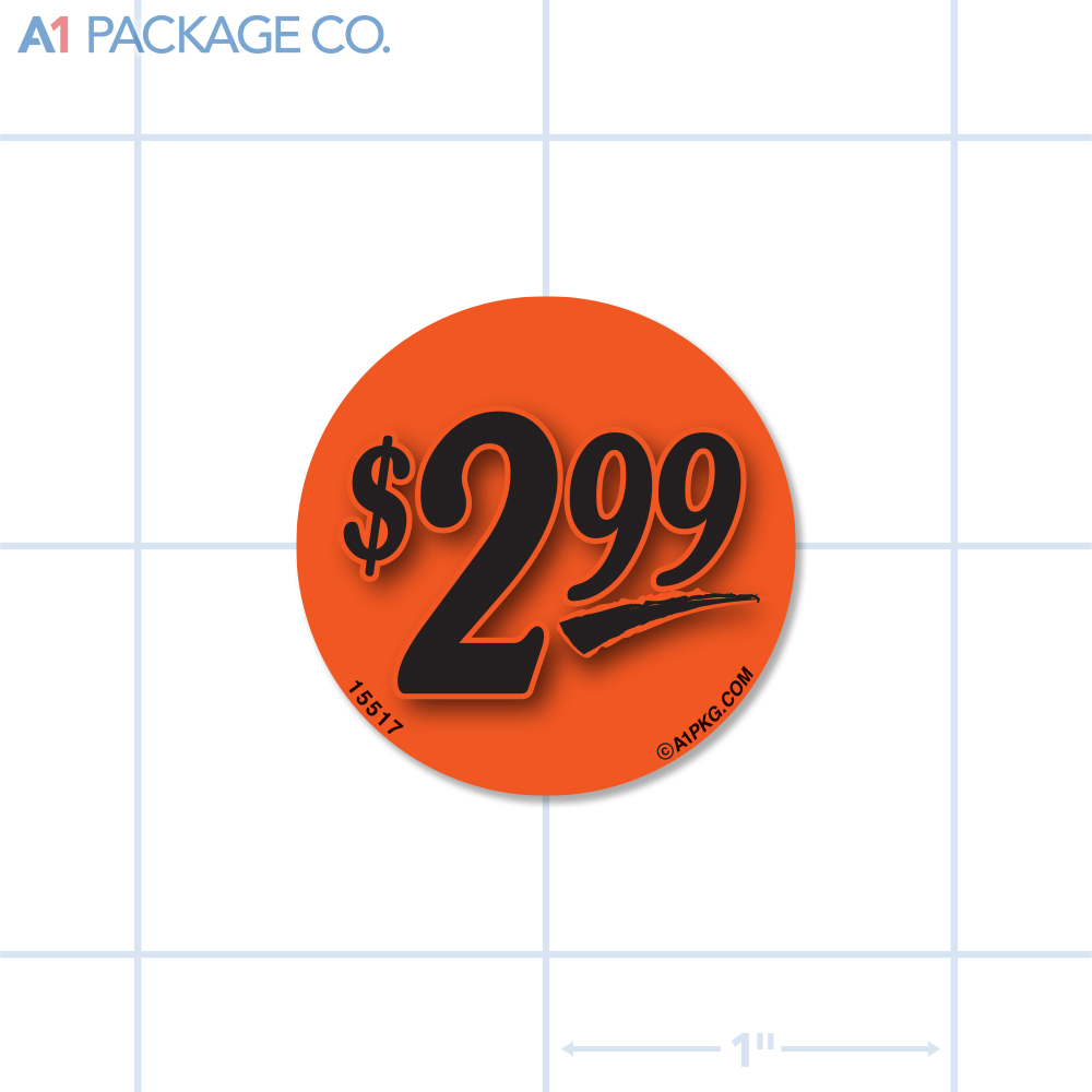 $2.99 Label Fluorescent Red Circle (1.25 inch dia.) 1000/roll