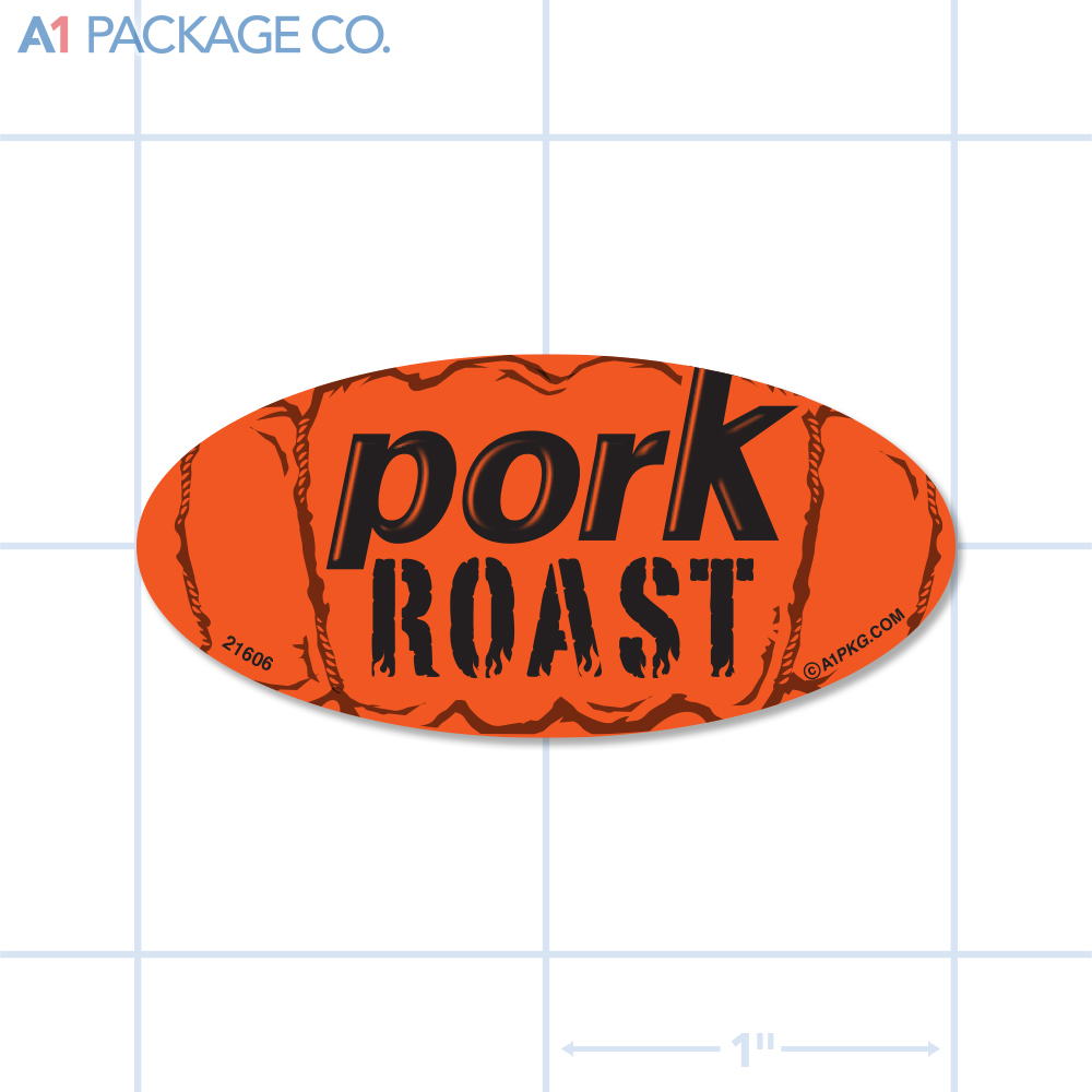 Pork Roast Label Fluorescent Red Oval (1x2 Inch) 500/roll