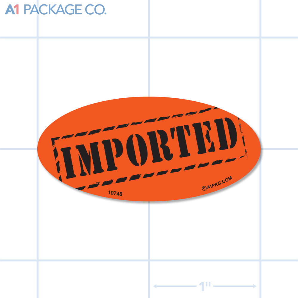 Imported Label Fluorescent Red Oval (1x2 inch) 500/roll 