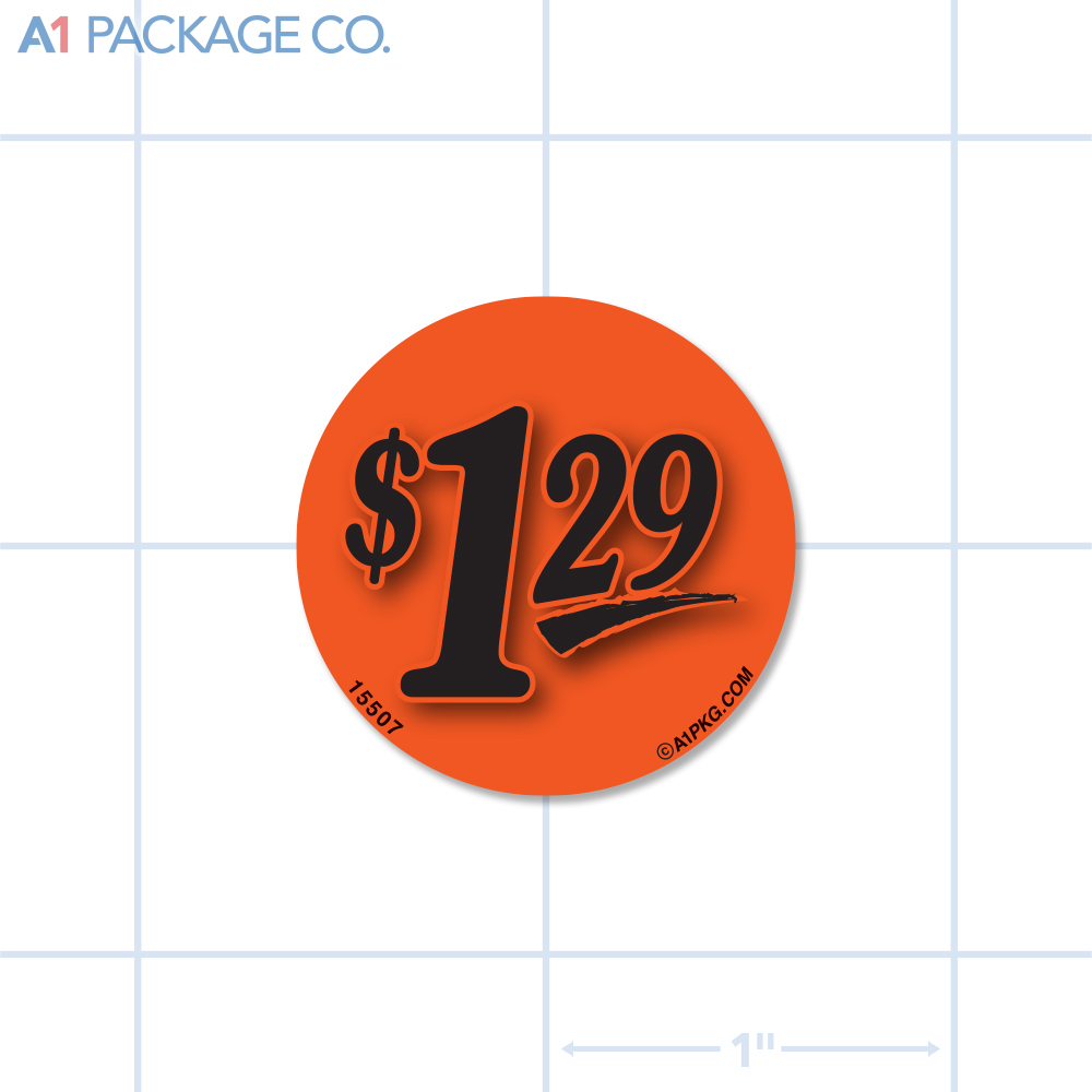 $1.29 Label Fluorescent Red Circle (1.25 inch dia.) 1000/roll