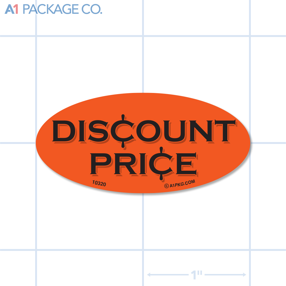 Discount Price Label Fluorescent Red Oval (1x2 inch) 500/roll