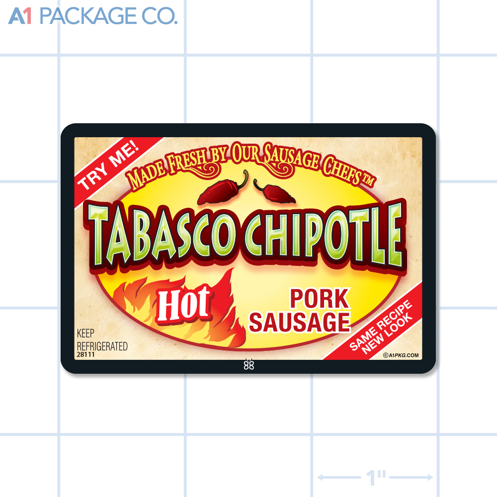 Tabasco Chipotle Pork Sausage Label Full Color Rectangle (3x2 Inch) 500/roll