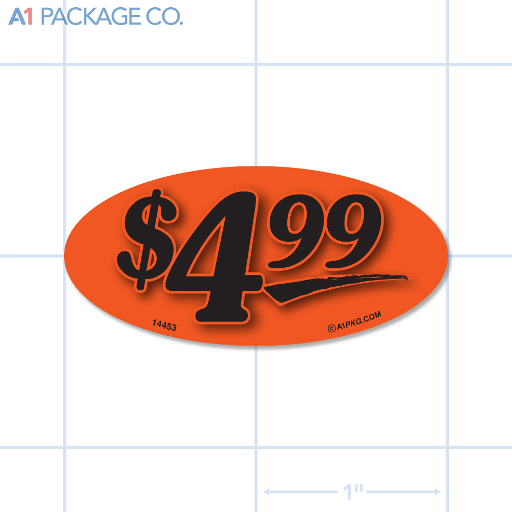 $4.99 Label Fluorescent Red Oval (1x2 inch) 500/roll