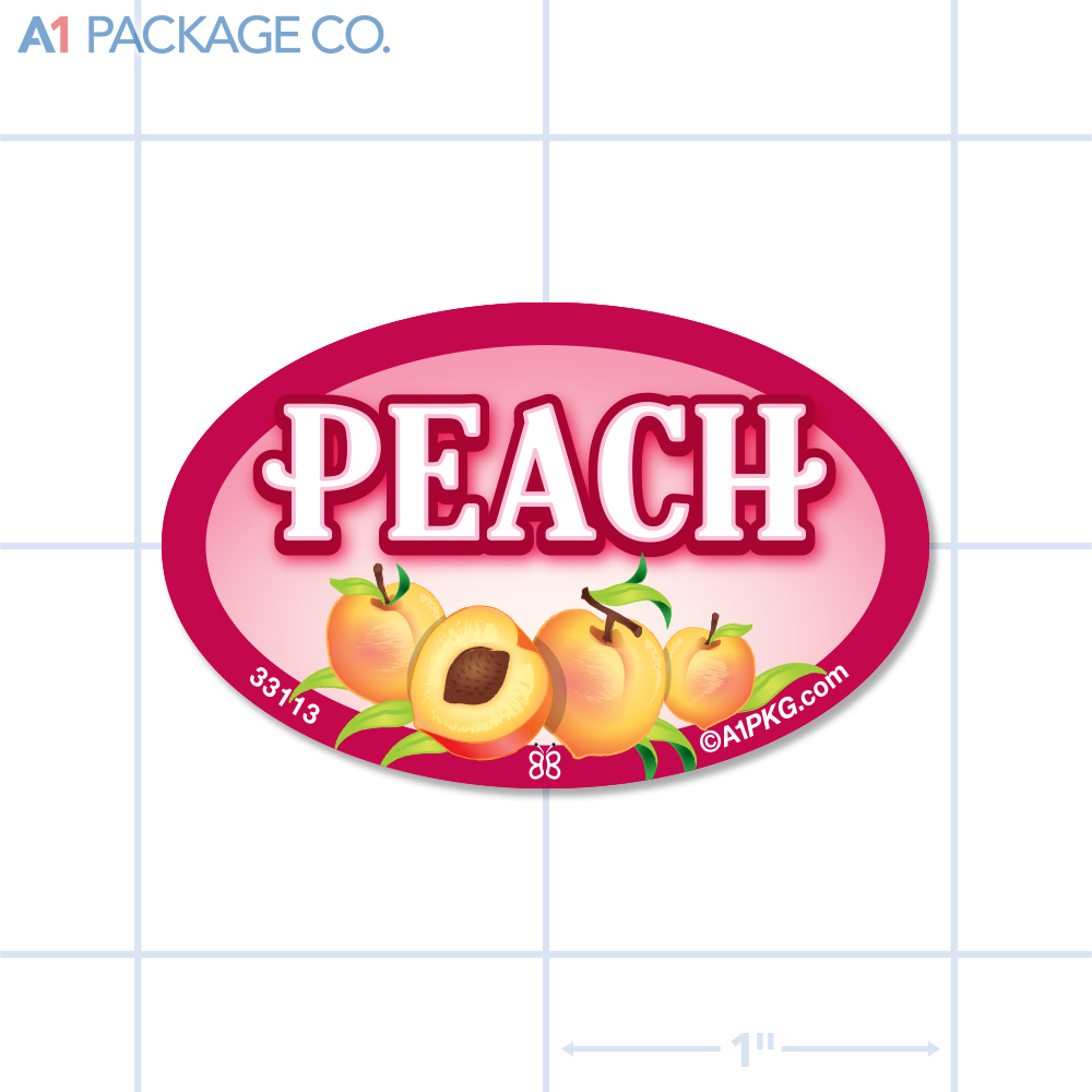 Peach Flavor Label Full Color Oval (1.2x2 inch) 500/Roll