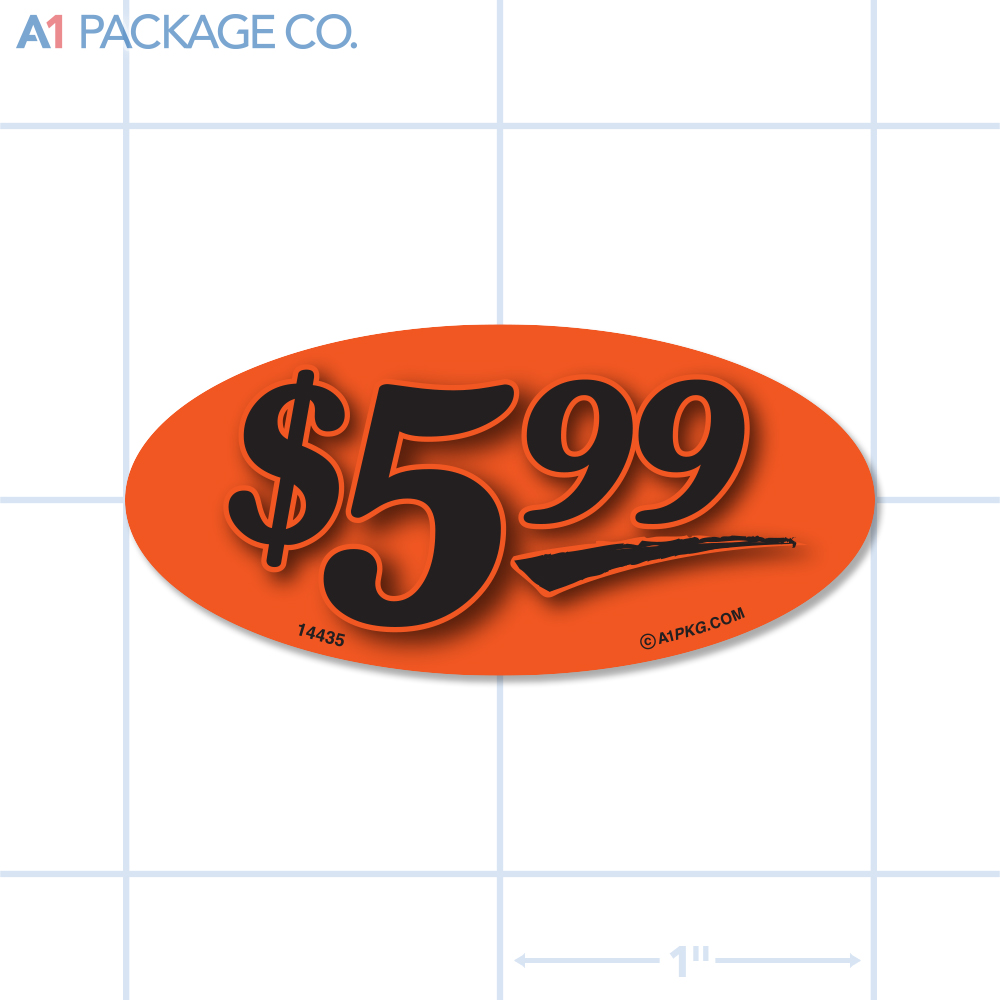 $5.99 Label Fluorescent Red Oval (1x2 inch) 500/roll