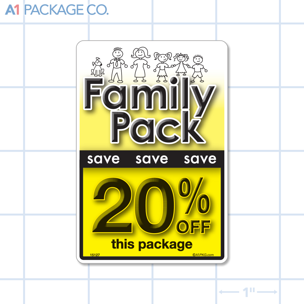 Family Pack Save 20% Off Label (2.375 x 3.5 inch) 250/roll