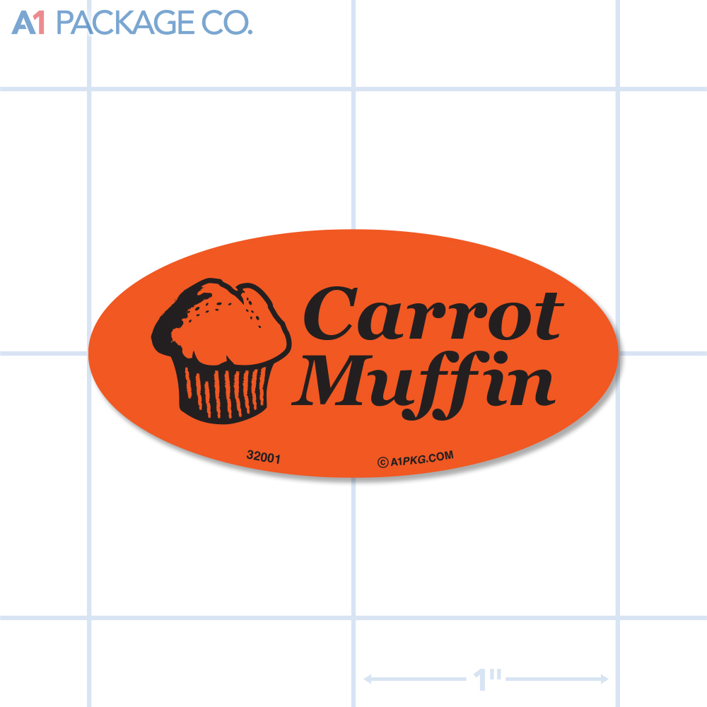 Carrot Muffin Label Fluorescent Red Oval (1x2 Inch) 500/roll