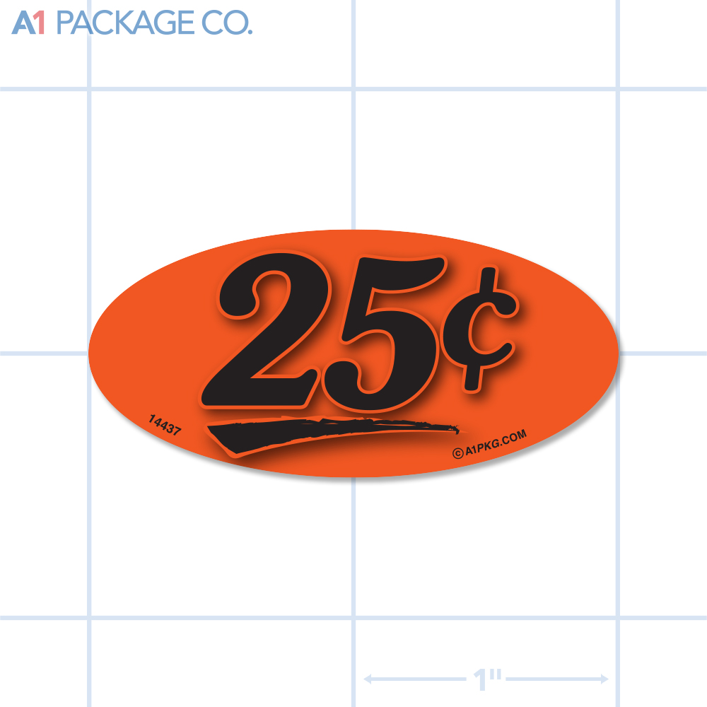25¢ Label Fluorescent Red Oval (1x2 inch) 500/roll