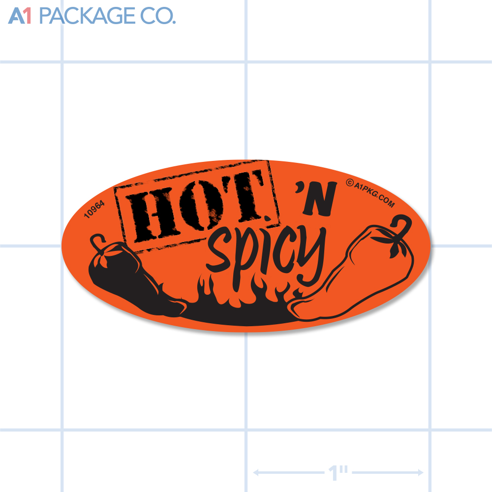 Hot 'n Spicy Label Fluorescent Red Oval (1x2 inch) 500/roll