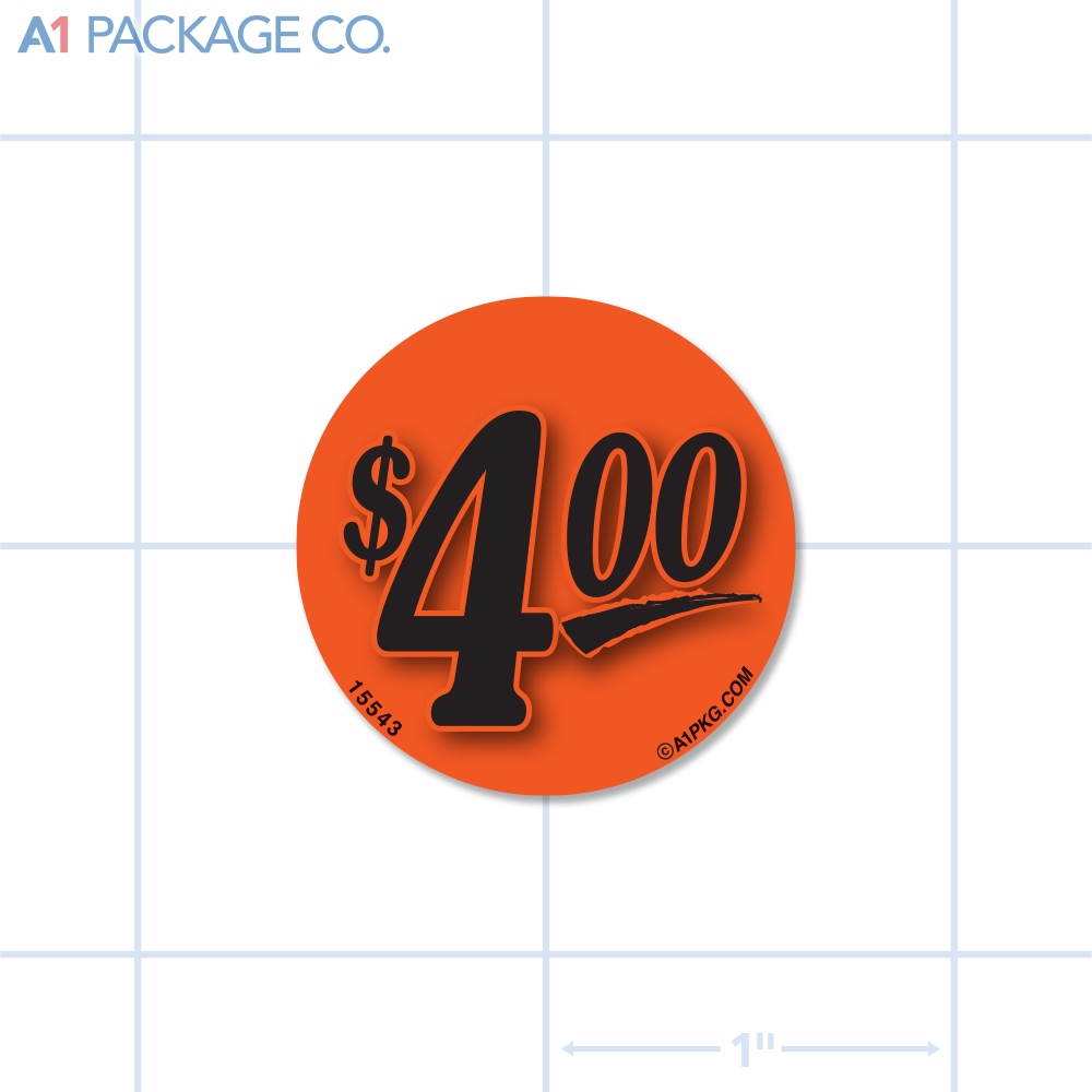 $4.00 Label Fluorescent Red Circle (1.25 inch dia.) 1000/roll