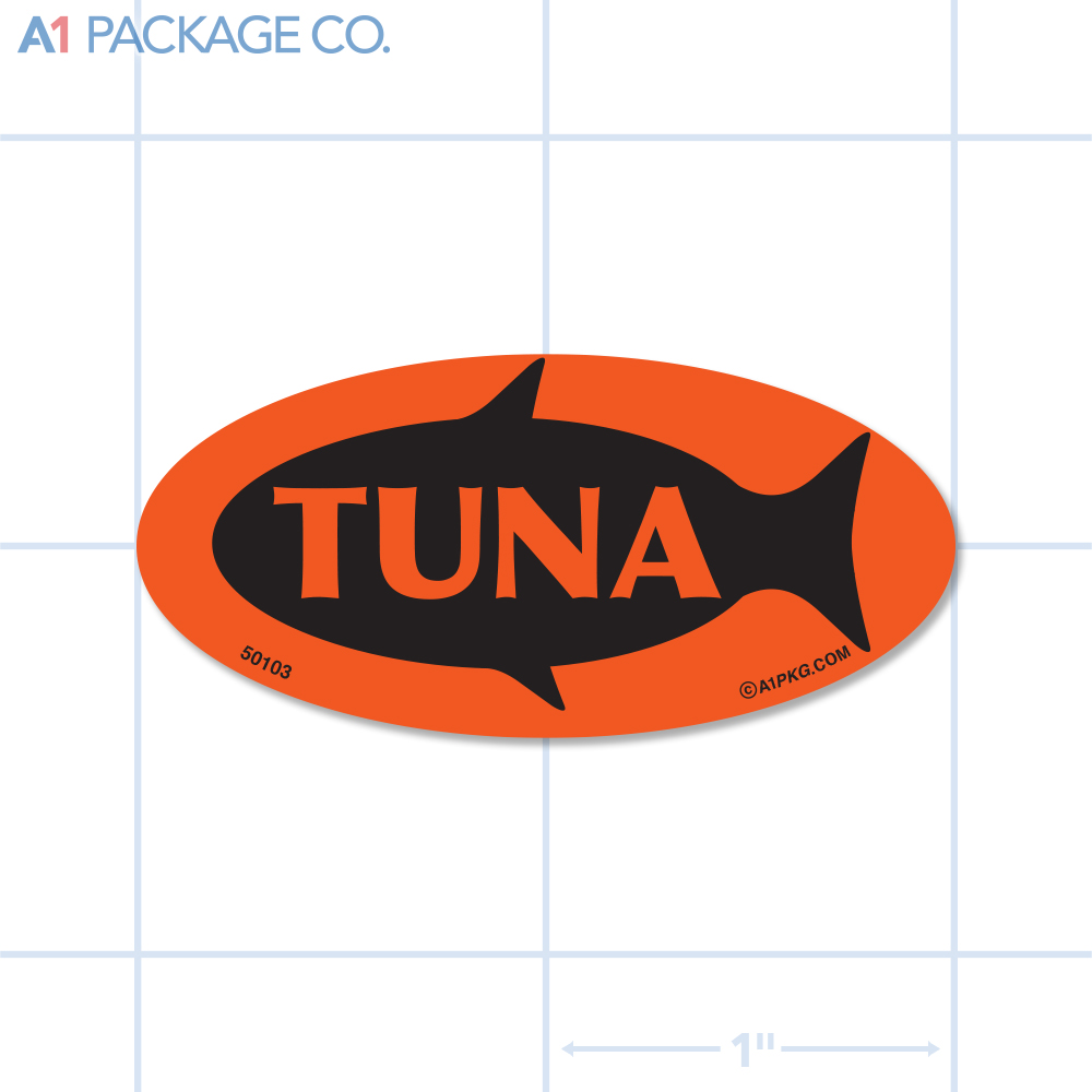 Tuna Label Fluorescent Red Oval (1x2 Inch) 500/roll