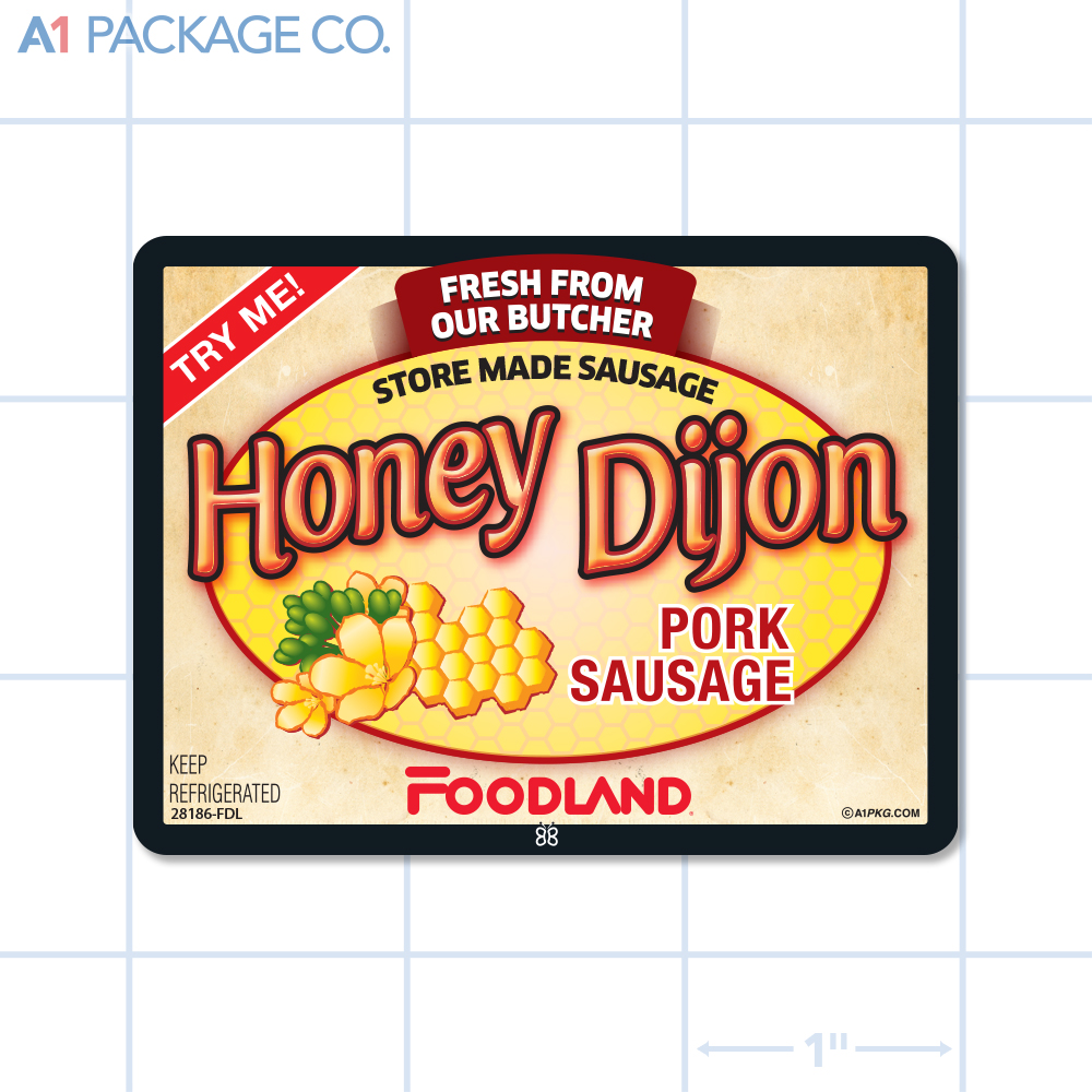 Foodland Honey Dijon Pork Sausage Label Full Color Rectangle (3x2.25 Inch) 500/roll