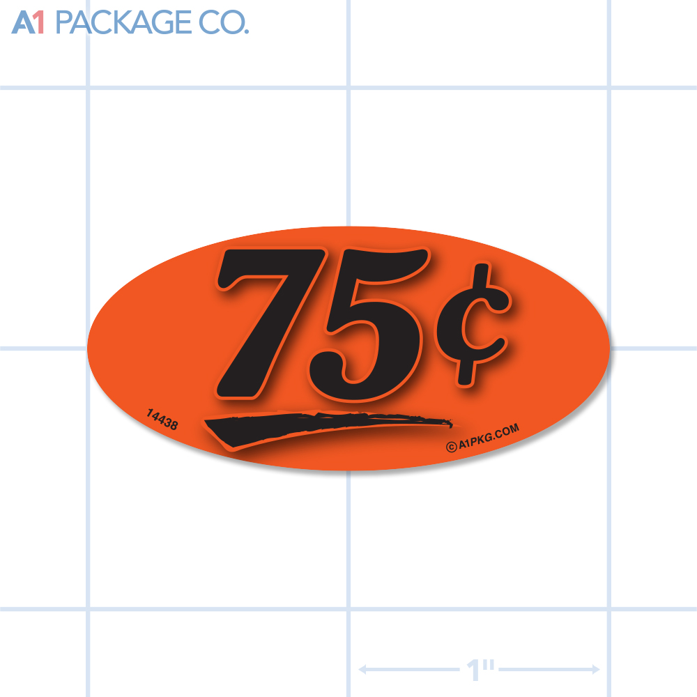 75¢ Label Fluorescent Red Oval (1x2 inch) 500/roll