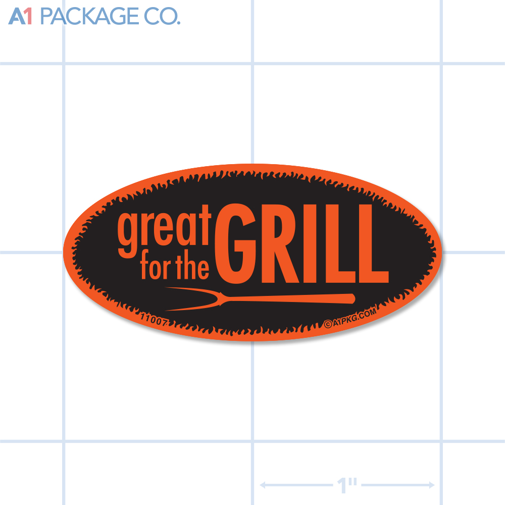 Great on the Grill Label Fluorescent Red Oval (1x2 Inch) 500/roll
