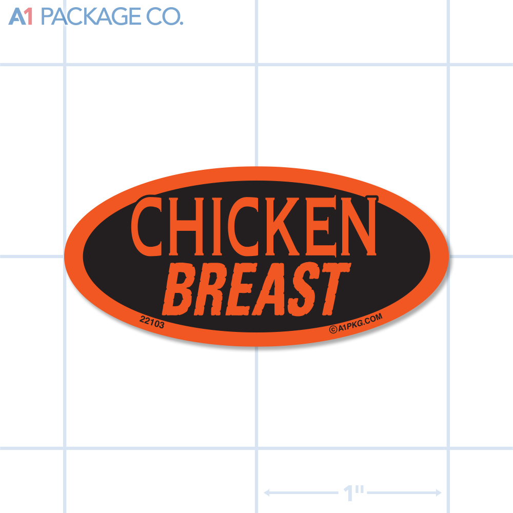 Chicken Breast Label Fluorescent Red Oval (1x2 Inch) 500/roll