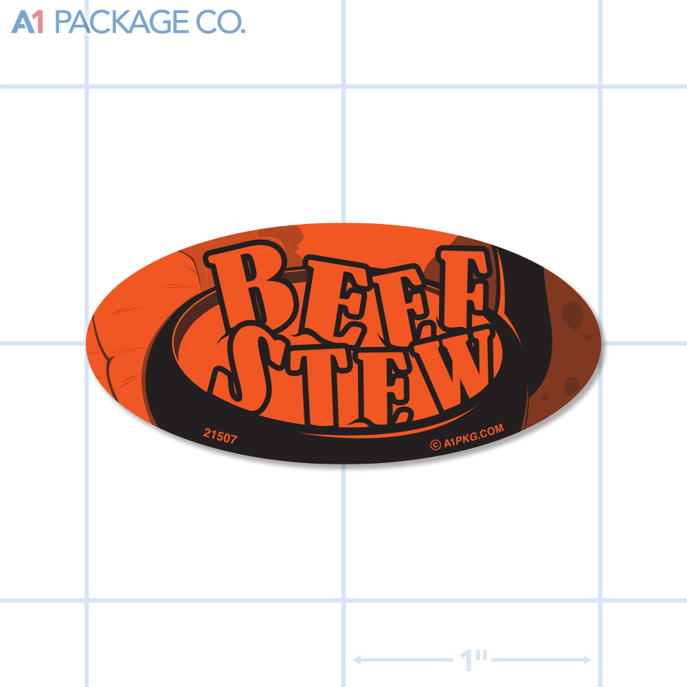 Beef Stew Label Fluorescent Red Oval (1x2 Inch) 500/roll