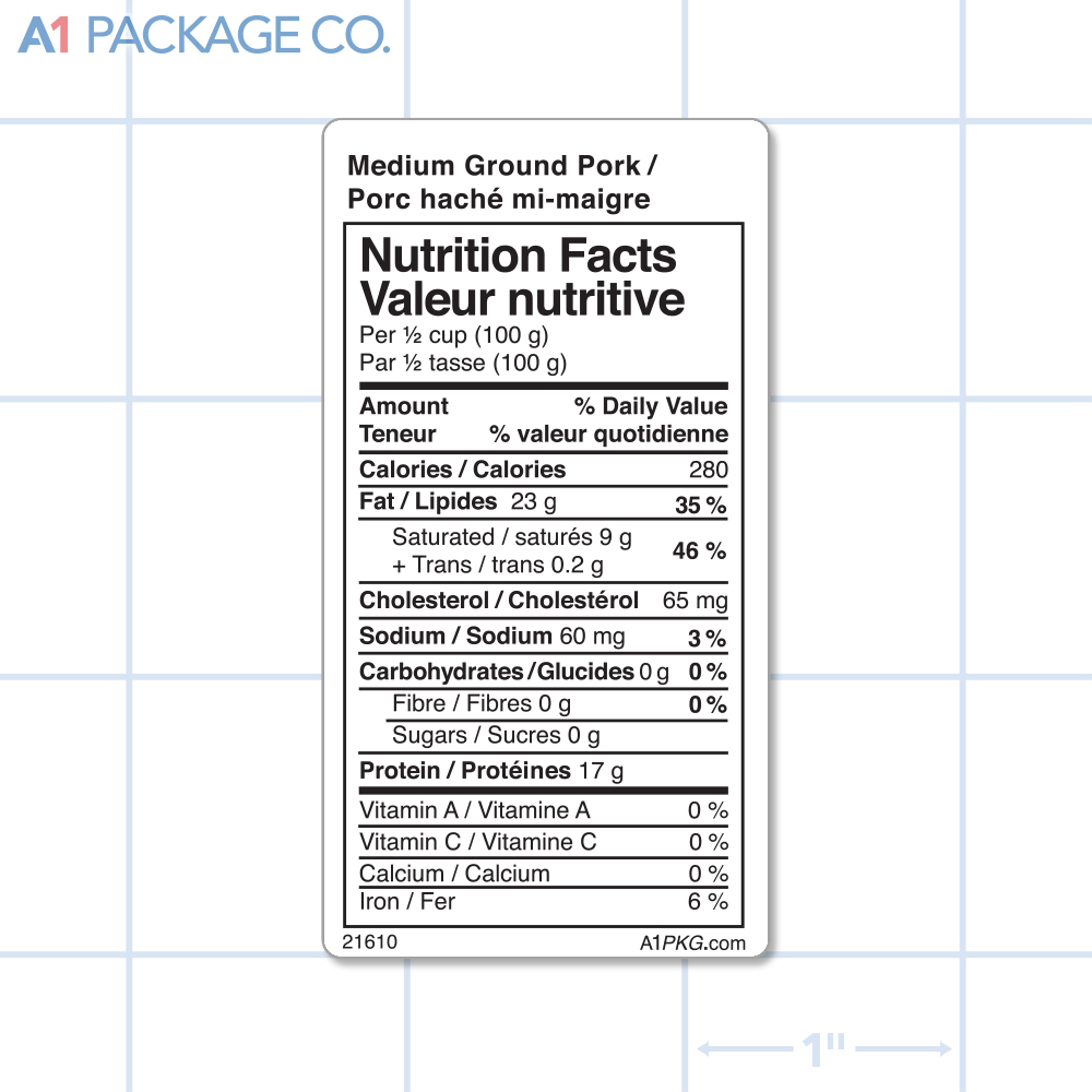Medium Ground Pork Nutritional Labels (1.6x3 Inch) 300/roll