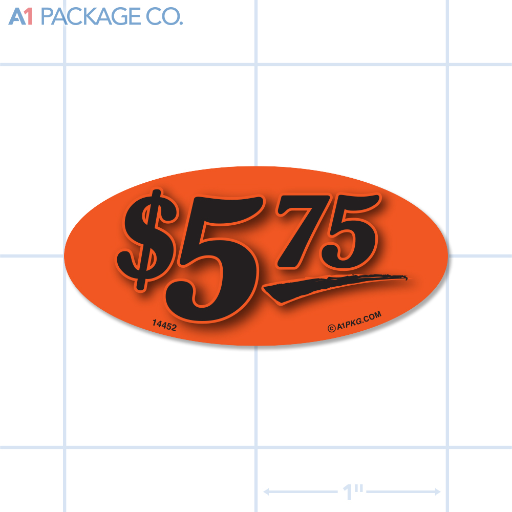 $5.75 Label Fluorescent Red Oval (1x2 inch) 500/roll