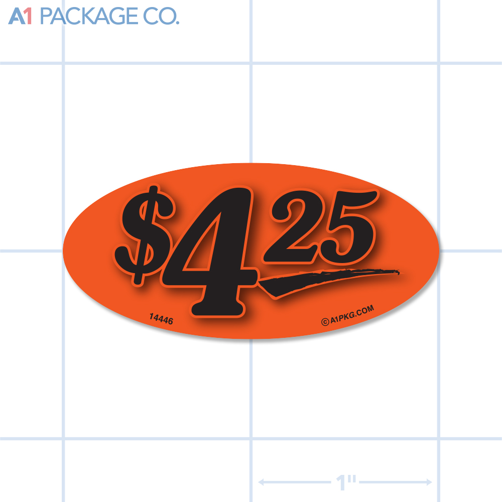 $4.25 Label Fluorescent Red Oval (1x2 inch) 500/roll