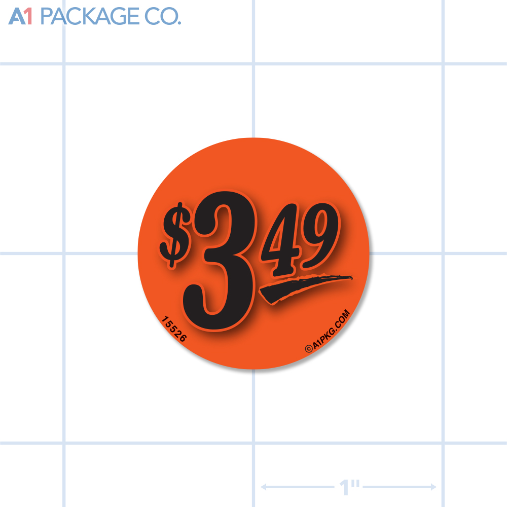 $3.49 Label Fluorescent Red Circle (1.25 inch dia.) 1000/roll