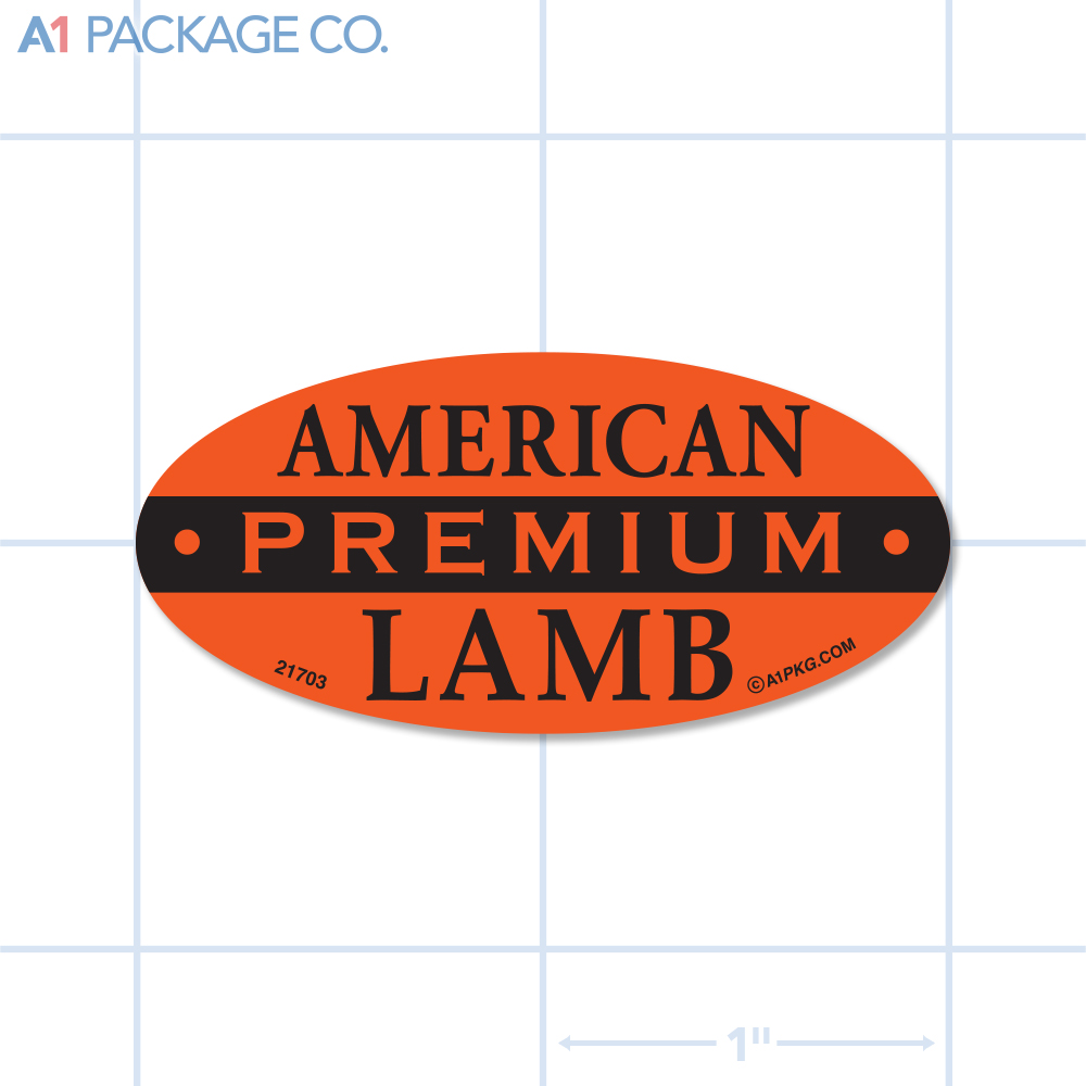Premium American Lamb Label Fluorescent Red Oval (1x2 Inch) 500/roll