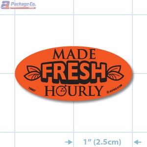 Made Fresh Hourly  Fluorescent Red Oval Merchandising Labels - Copyright - A1PKG.com SKU - 10857