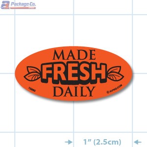 Made Fresh Daily Fluorescent Red Oval Merchandising Labels - Copyright - A1PKG.com SKU - 10860
