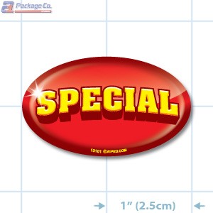 Special Full Color (Red) Oval Merchandising Labels - Copyright - A1PKG.com SKU - 13101