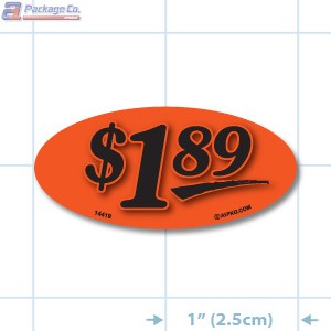 $1.89 Fluorescent Red Oval Merchandising Price Label Copyright A1PKG.com - 14419