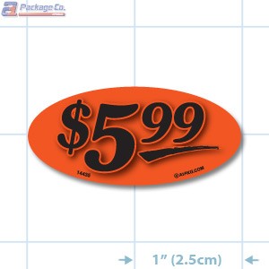 $5.99 Fluorescent Red Oval Merchandising Price Label Copyright A1PKG.com - 14435