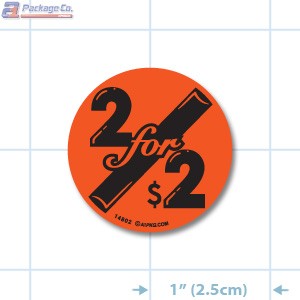 2 for $2 Fluorescent Red Circle Merchandising Label Copyright A1PKG.com - 14802