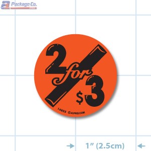 2 for $3 Fluorescent Red Circle Merchandising Label Copyright A1PKG.com - 14803