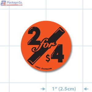 2 for $4 Fluorescent Red Circle Merchandising Label Copyright A1PKG.com - 14804
