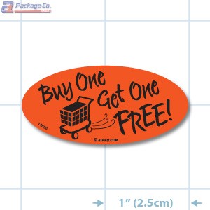 Buy One Get One Fluorescent Red Oval Merchandising Labels - Copyright - A1PKG.com SKU - 14898
