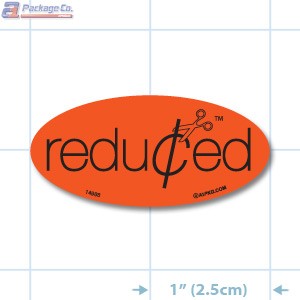 Reduced Scissors Fluorescent Red Oval Merchandising Labels - Copyright - A1PKG.com SKU - 14988