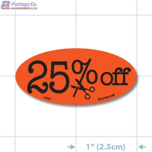 25% Off Fluorescent Red Oval Reduction Merchandising Labels - Copyright - A1PKG.com SKU - 14993